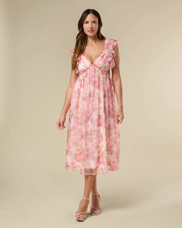 Chiffon Ruffle Midi Dress