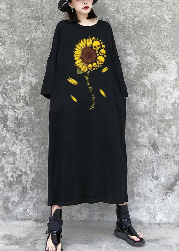 Love Sunflower Black Maxi Dress Street Style Outfits