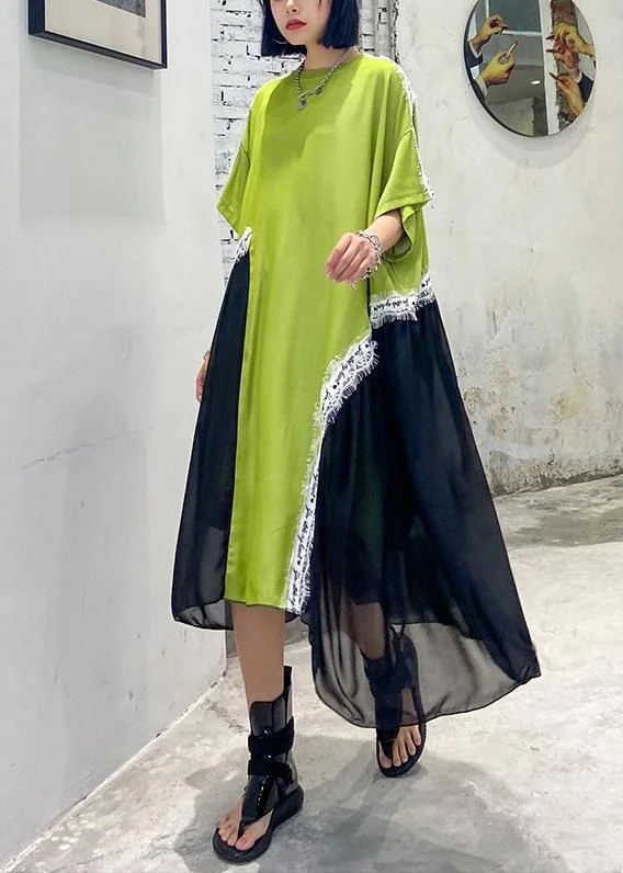 DIY o neck patchwork tulle cotton Neckline green Maxi Dresses