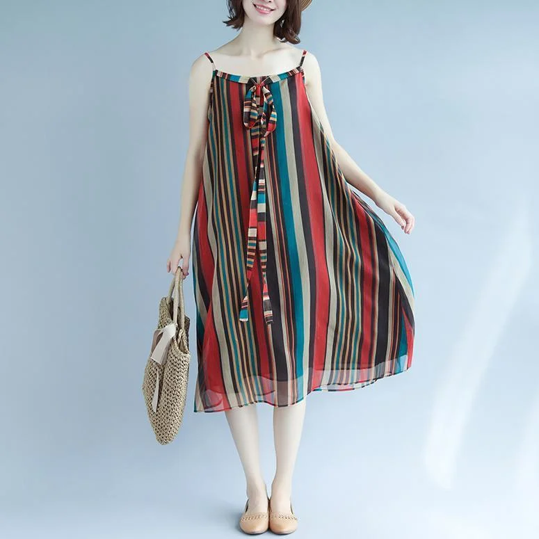 Elegant striped maxi dresses Spaghetti Strap floor dress holiday dress