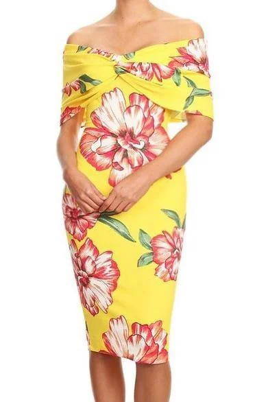 Marlene, Yellow flower print midi dress