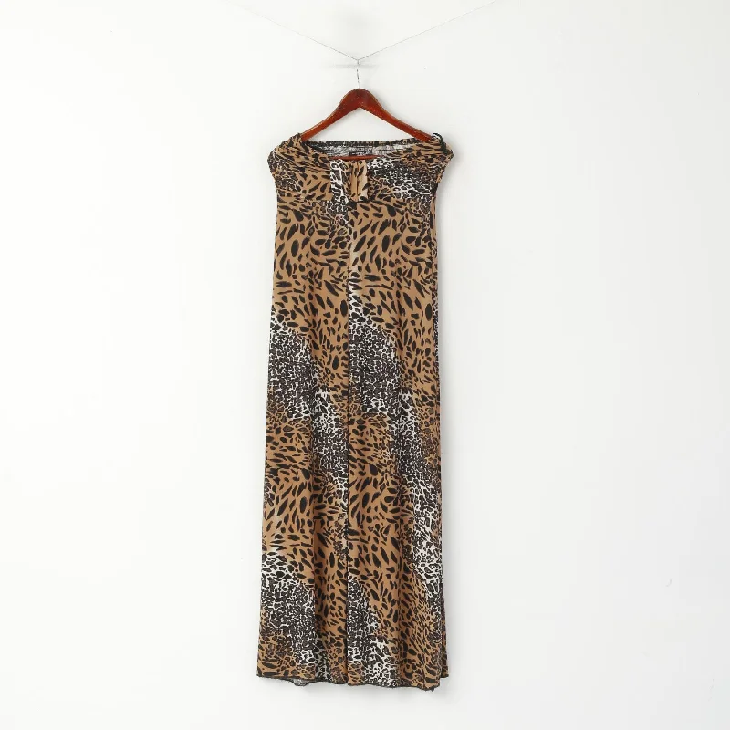 Kurt Muller Women S Maxi Dress Brown Animal Print Strapless Bandeau Summer