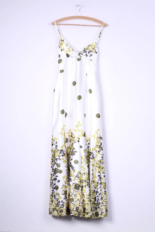 DONNA by Halolhuber Womens 36 S Maxi Dress White Shiny Floral Print Long Sexi