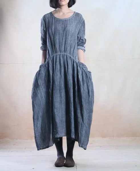 Gray casual long linen maxi dress spring dress