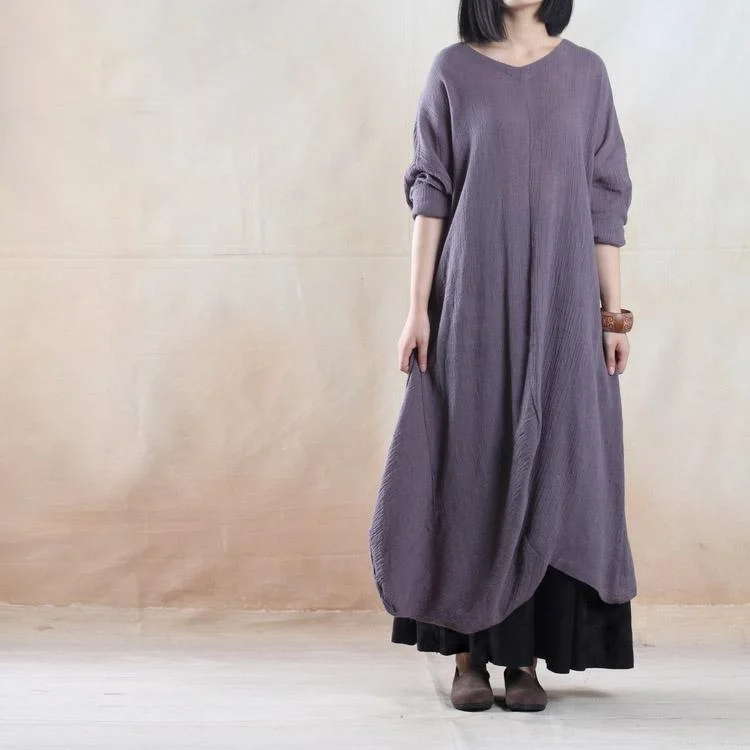 Gray holiday linen maxi dress oversize Asymmetric caftan dresses - My freedom