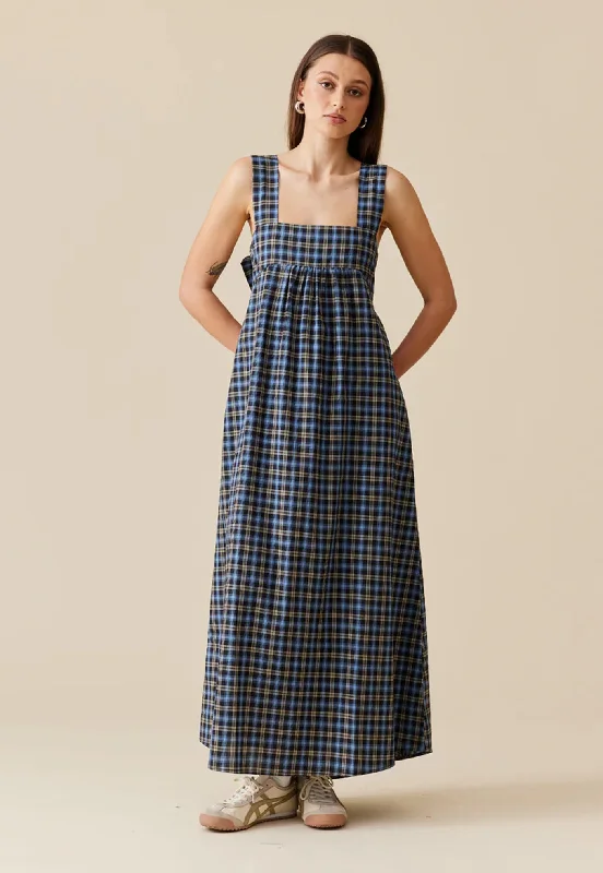 Margie Tie Back Maxi Dress - Black Tartan