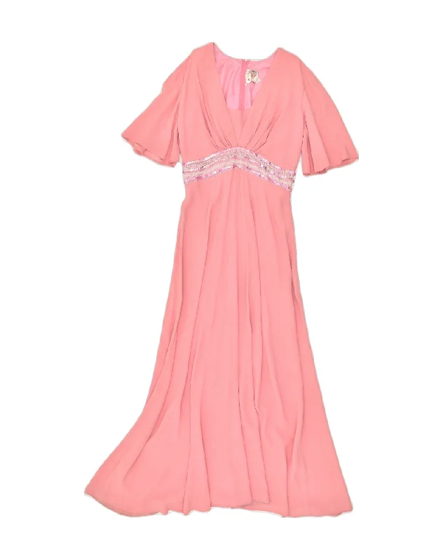 VINTAGE Womens Maxi Dress IT 42 Medium Pink Acetate