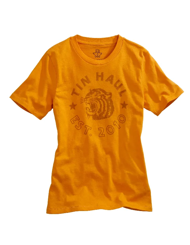 WOMENS TIN HAUL MAKE YOU ROAR TIGER SCREEN PRINT GOLD SHORT SLEEVE T-SHIRT Graphic T-Shirt Round Neck Polyester WOMENS TIN HAUL MAKE YOU ROAR TIGER SCREEN PRINT GOLD SHORT SLEEVE T-SHIRT Graphic T-Shirt Round Neck Polyester