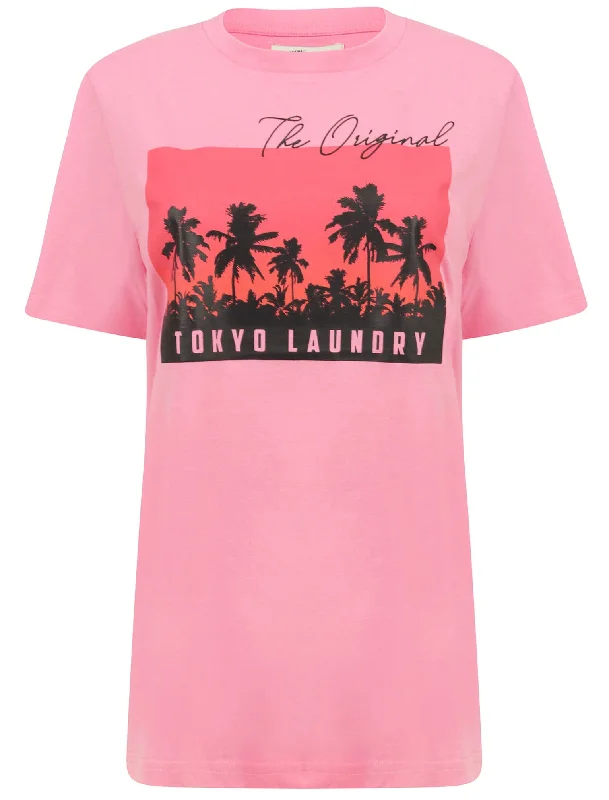 Alaro Sunset Motif Cotton Crew Neck T-Shirt in Rosebloom - Tokyo Laundry Machine Wash Dry Clean Hand Wash Alaro Sunset Motif Cotton Crew Neck T-Shirt in Rosebloom - Tokyo Laundry Machine Wash Dry Clean Hand Wash