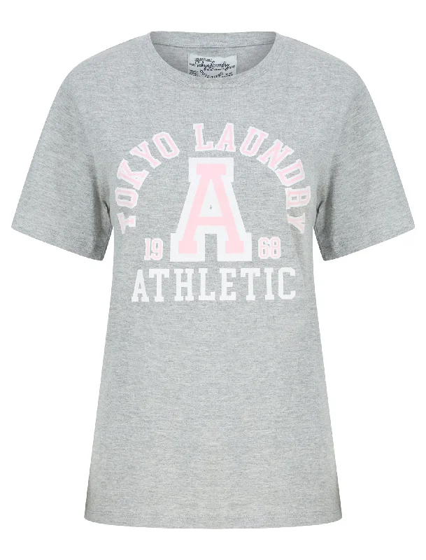 Athletic Motif Cotton Jersey T-Shirt in Light Grey Marl - Tokyo Laundry Seamless Knitted Crochet Athletic Motif Cotton Jersey T-Shirt in Light Grey Marl - Tokyo Laundry Seamless Knitted Crochet
