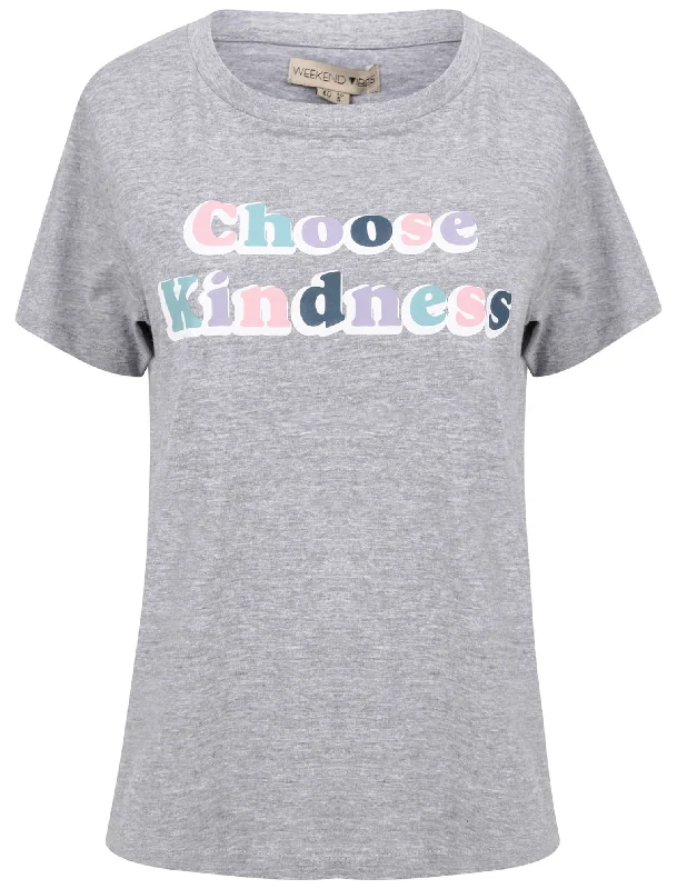 Choose Kindness Motif Cotton Crew Neck T-Shirt in Light Grey Marl - Weekend Vibes Real Fur Shearling Chenille Choose Kindness Motif Cotton Crew Neck T-Shirt in Light Grey Marl - Weekend Vibes Real Fur Shearling Chenille