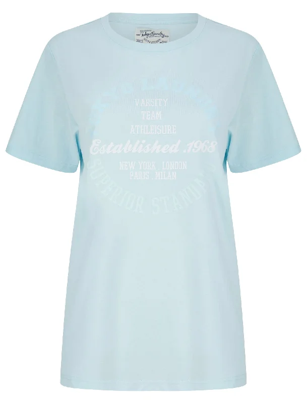 Cora Flocked Motif Cotton Jersey T-Shirt in Sky Blue - Tokyo Laundry Rayon Velvet Corduroy Cora Flocked Motif Cotton Jersey T-Shirt in Sky Blue - Tokyo Laundry Rayon Velvet Corduroy