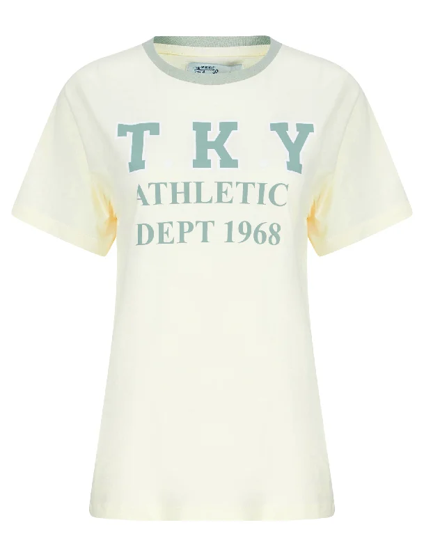 Daisy Motif Cotton Jersey Ringer T-Shirt in Eggnog - Tokyo Laundry Graphic Embroidered Appliqued Daisy Motif Cotton Jersey Ringer T-Shirt in Eggnog - Tokyo Laundry Graphic Embroidered Appliqued