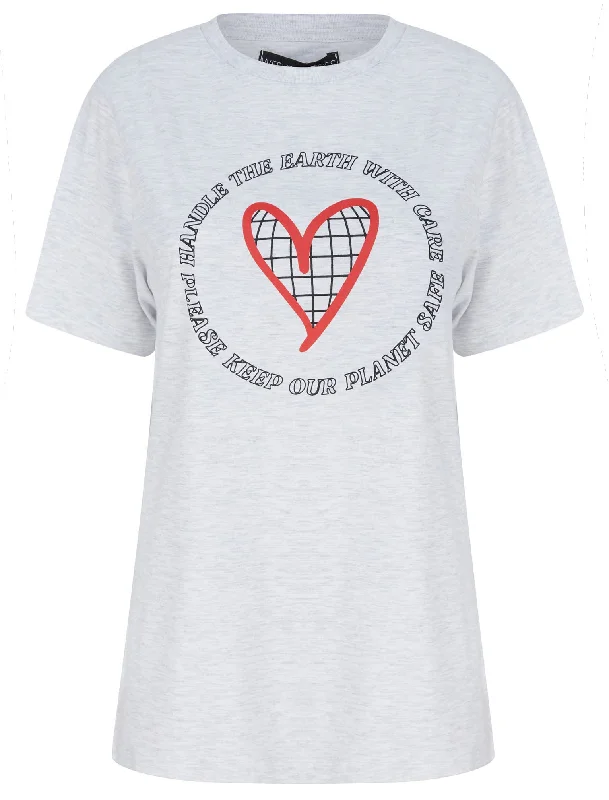 Eco Earth Motif Cotton Jersey T-Shirt in Ice Grey Marl - Weekend Vibes Terry Blend Velvet Blend Canvas Blend Eco Earth Motif Cotton Jersey T-Shirt in Ice Grey Marl - Weekend Vibes Terry Blend Velvet Blend Canvas Blend