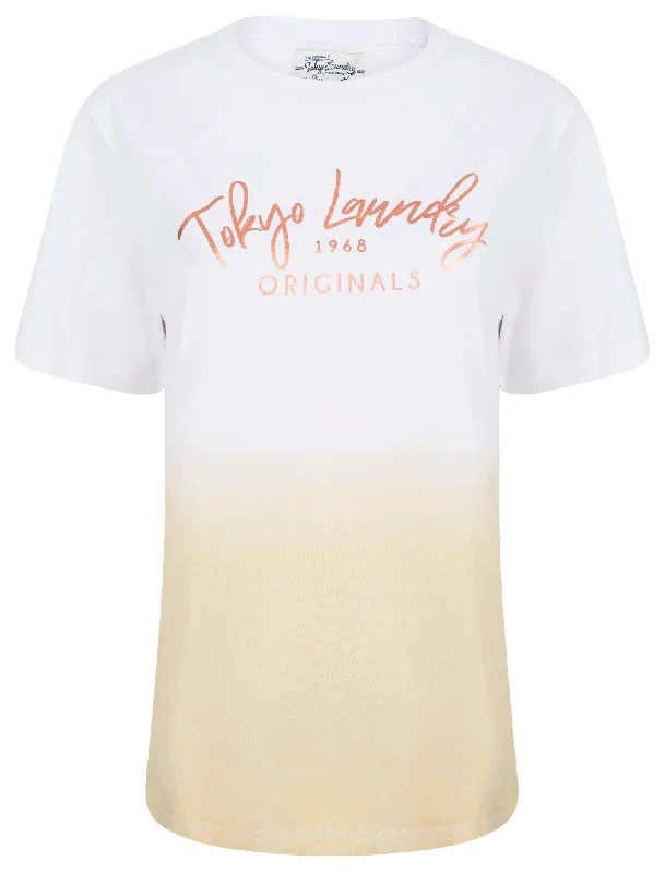 Inca Rose Gold Foil Motif Dip Dye Cotton Jersey T-Shirt in Sandshell - Tokyo Laundry Jersey Fabric Tulle Fabric Batik Fabric Inca Rose Gold Foil Motif Dip Dye Cotton Jersey T-Shirt in Sandshell - Tokyo Laundry Jersey Fabric Tulle Fabric Batik Fabric
