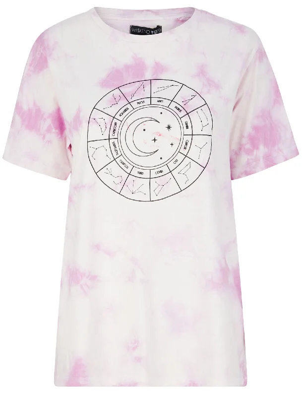 Mystic Meg Motif Tie Dye Cotton T-Shirt in Iris Purple - Weekend Vibes Beaded Sequined Faux Fur Mystic Meg Motif Tie Dye Cotton T-Shirt in Iris Purple - Weekend Vibes Beaded Sequined Faux Fur