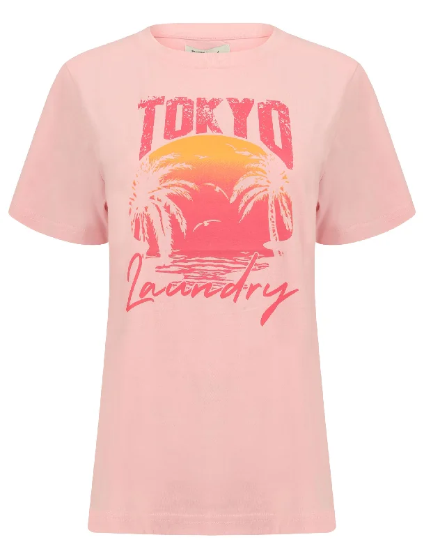Palma Sunset Motif Cotton Jersey T-Shirt in Rose Shadow - Tokyo Laundry Embroidered Appliqued Beaded Palma Sunset Motif Cotton Jersey T-Shirt in Rose Shadow - Tokyo Laundry Embroidered Appliqued Beaded