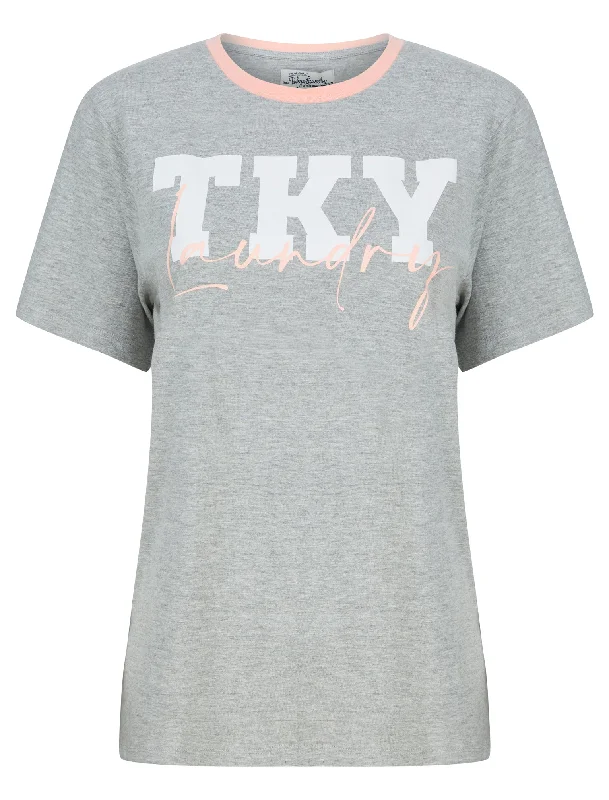 TKY Motif Cotton Jersey Ringer T-Shirt in Light Grey Marl - Tokyo Laundry Satin Blend Silk Blend Wool Blend TKY Motif Cotton Jersey Ringer T-Shirt in Light Grey Marl - Tokyo Laundry Satin Blend Silk Blend Wool Blend