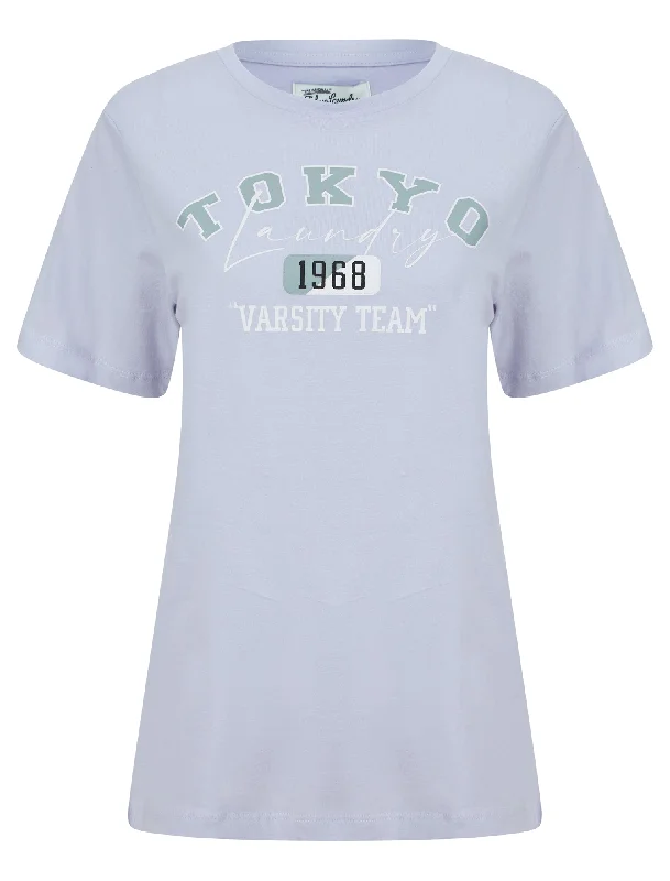 Varsity Motif Cotton Jersey T-Shirt in Purple Heather - Tokyo Laundry Denim Fabric Leather Fabric Suede Fabric Varsity Motif Cotton Jersey T-Shirt in Purple Heather - Tokyo Laundry Denim Fabric Leather Fabric Suede Fabric