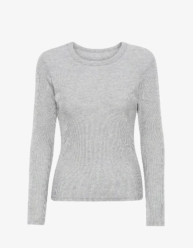 Women Organic Rib LS T-Shirt - Heather Grey Zippered Front Buttoned Front Snap Front