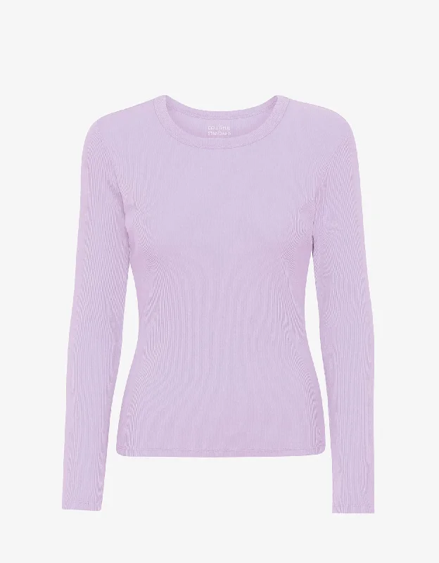 Women Organic Rib LS T-Shirt - Soft Lavender Zippered Front Buttoned Front Snap Front Women Organic Rib LS T-Shirt - Soft Lavender Zippered Front Buttoned Front Snap Front