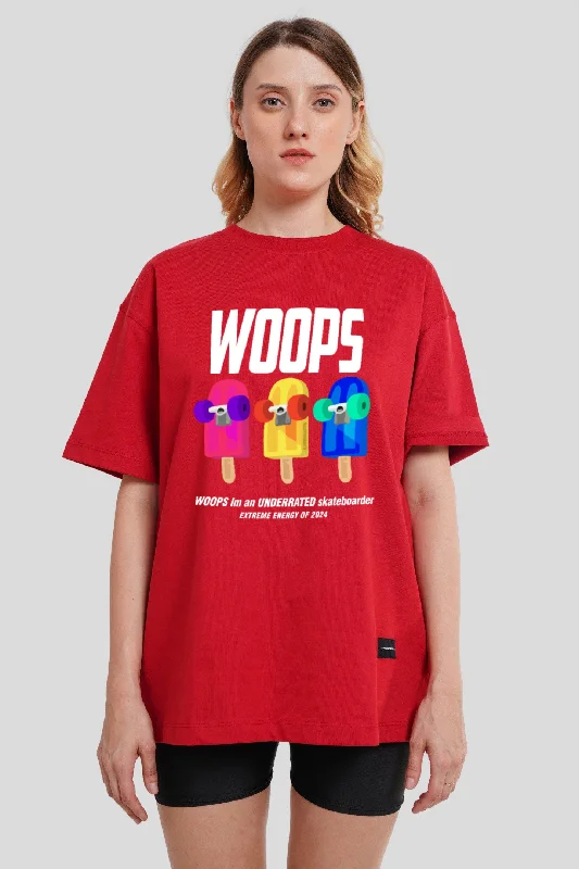 Woops Red Printed T-Shirt Women Oversized Fit Satin Fabric Silk Fabric Chiffon Fabric Woops Red Printed T-Shirt Women Oversized Fit Satin Fabric Silk Fabric Chiffon Fabric