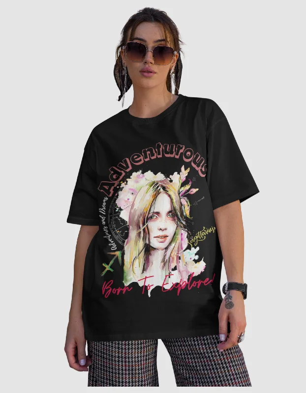 Adventurous Sagittarius Graphic Printed Oversized T-Shirt For Women