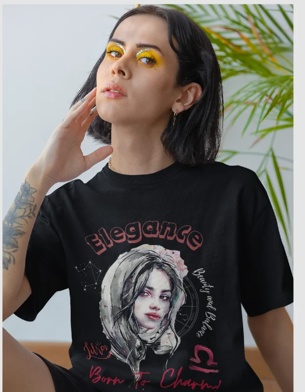 Elegant Libra Graphic Printed Oversized T-Shirt For Women