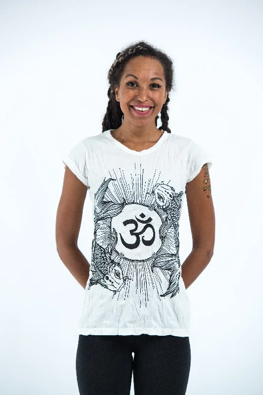 Sure Design Women's Ohm and Koi fish T-Shirt White