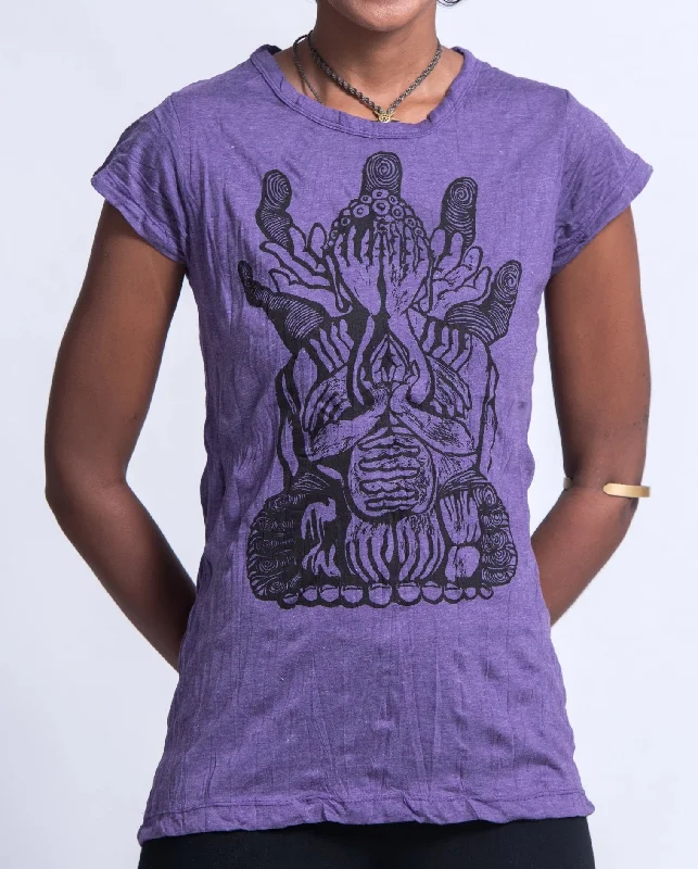 Sure Design Women's See No Evil Buddha T-Shirt Purple