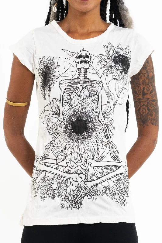 Sure Design Women's Sunflower Skull T-Shirt White