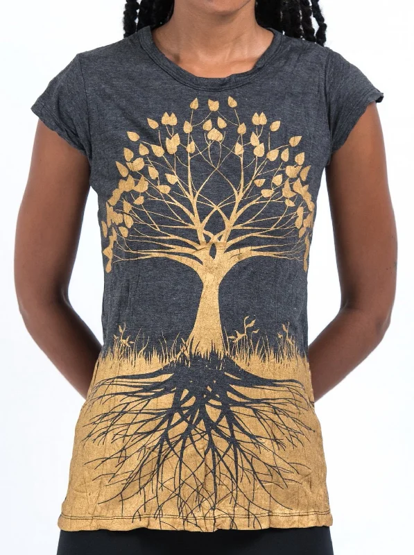 Sure Design Women's Tree of Life T-Shirt Gold on Black