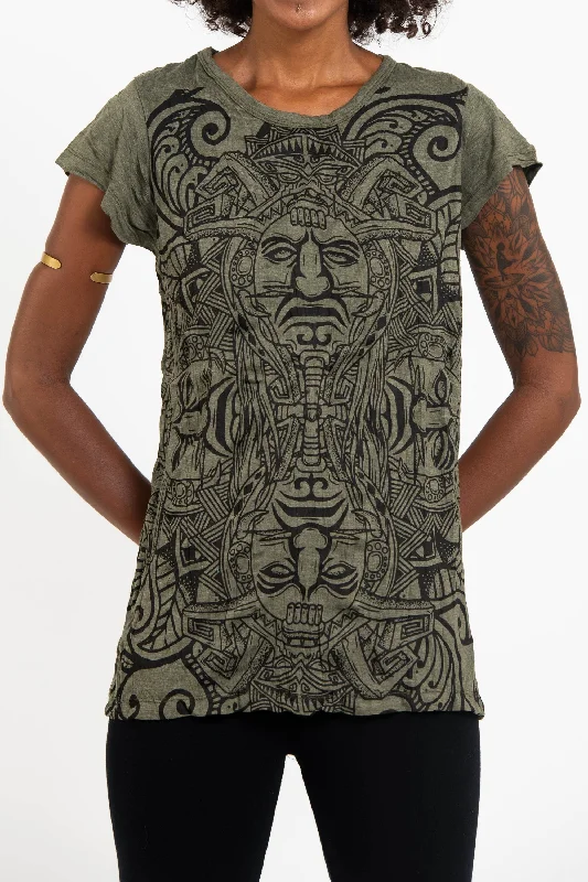 Sure Design Women's Tribal Masks T-Shirt Green