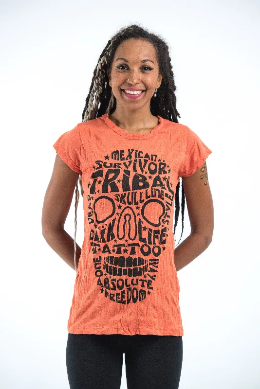 Sure Design Women's Tribal Skull T-Shirt Orange