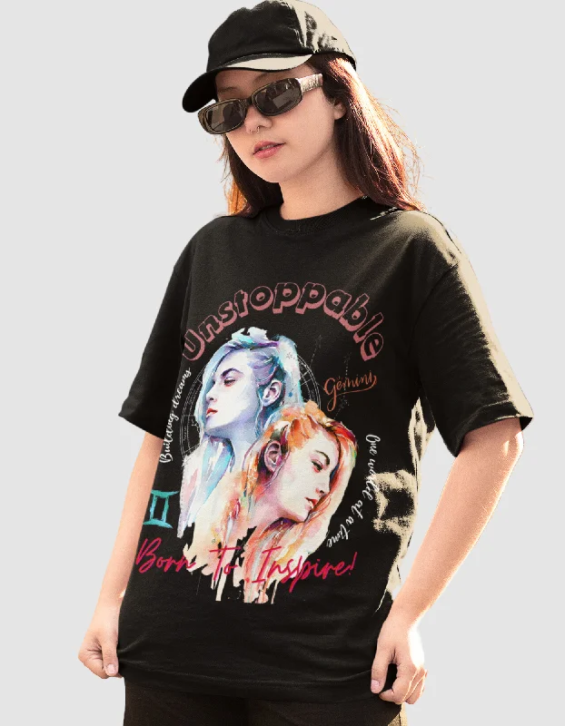 Unstoppable Gemini Graphic Printed Oversized T-Shirt For Women