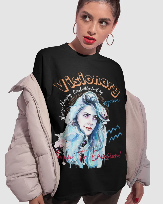 Visionary Aquarius Graphic Printed Oversized T-Shirt For Women