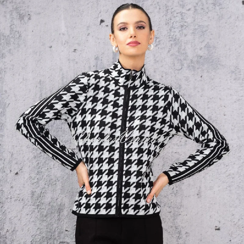 Alison Sheri Houndstooth Print Zip Jacket - Style A44391 Striped Jacket Polka Dot Jacket Floral Jacket Alison Sheri Houndstooth Print Zip Jacket - Style A44391 Striped Jacket Polka Dot Jacket Floral Jacket