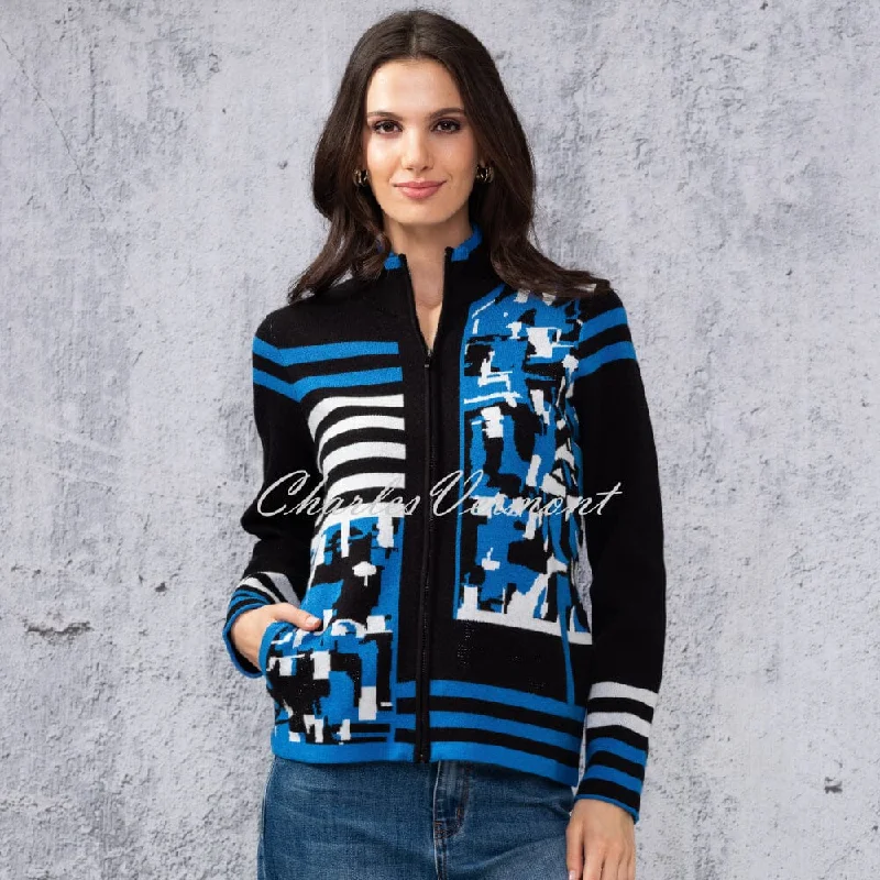 Alison Sheri Patterned Knit Zip Jacket With Rhinestone Detail - Style A44455 Lace Jacket Ribbed Jacket Sequined Jacket