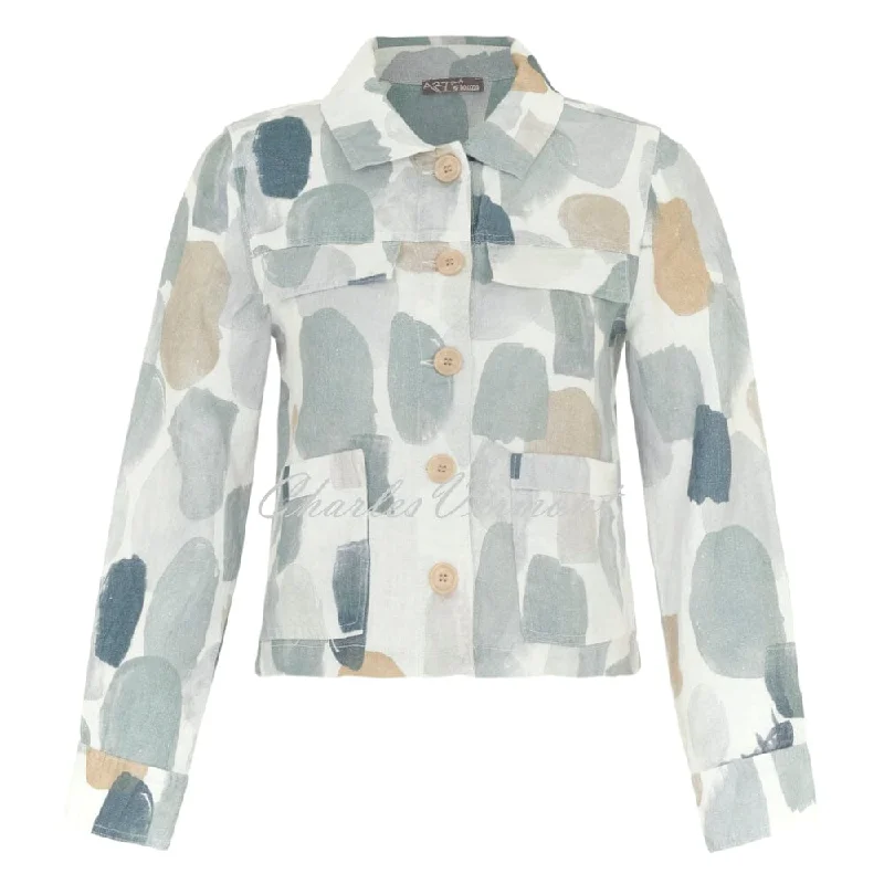 Dolcezza 'Brush Strokes' Linen Jacket - Style 24786 Zippered Front Buttoned Front Snap Front Dolcezza 'Brush Strokes' Linen Jacket - Style 24786 Zippered Front Buttoned Front Snap Front