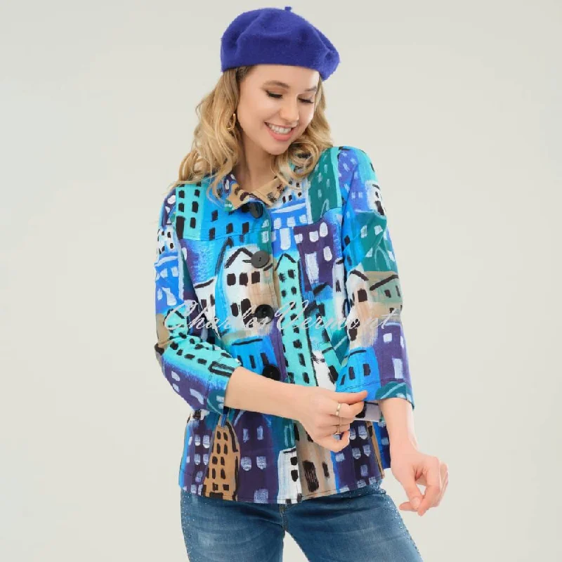 Dolcezza 'City Stories' Button Jacket - Style 73728 A-Line Jacket Boat Neck Shawl Collar Dolcezza 'City Stories' Button Jacket - Style 73728 A-Line Jacket Boat Neck Shawl Collar