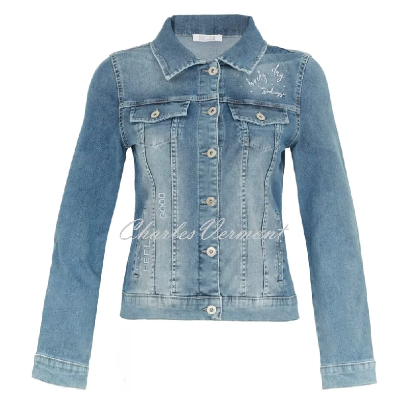 Dolcezza 'Feel Good' Denim Jacket With Diamante Detail - Style 24306 A-Line Jacket Boat Neck Shawl Collar Dolcezza 'Feel Good' Denim Jacket With Diamante Detail - Style 24306 A-Line Jacket Boat Neck Shawl Collar