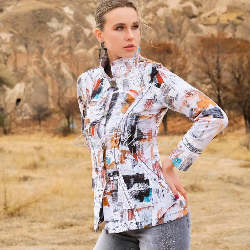 Dolcezza Printed Button Jacket - Style 73637 Zippered Front Buttoned Front Snap Front Dolcezza Printed Button Jacket - Style 73637 Zippered Front Buttoned Front Snap Front