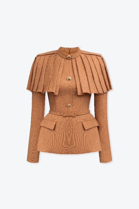 Dolly Tweed Jacket with Pleated Cape Trench Coat Raincoat Waterproof Jacket