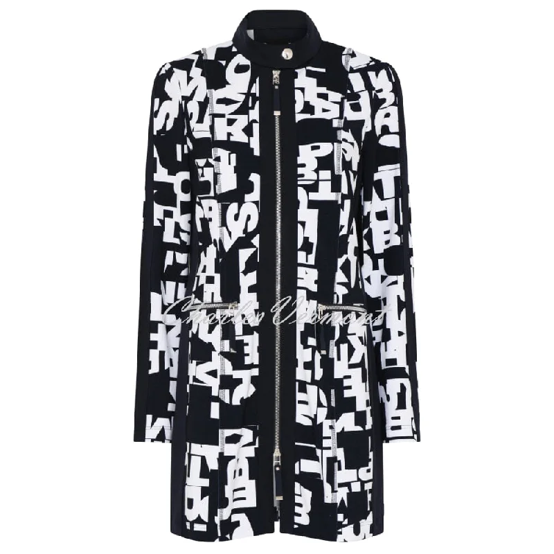 I'cona Longline Patterned Zip Jacket - Style 67136-60135-69 (Navy / White) Rayon Jacket Velvet Jacket Corduroy Jacket I'cona Longline Patterned Zip Jacket - Style 67136-60135-69 (Navy / White) Rayon Jacket Velvet Jacket Corduroy Jacket
