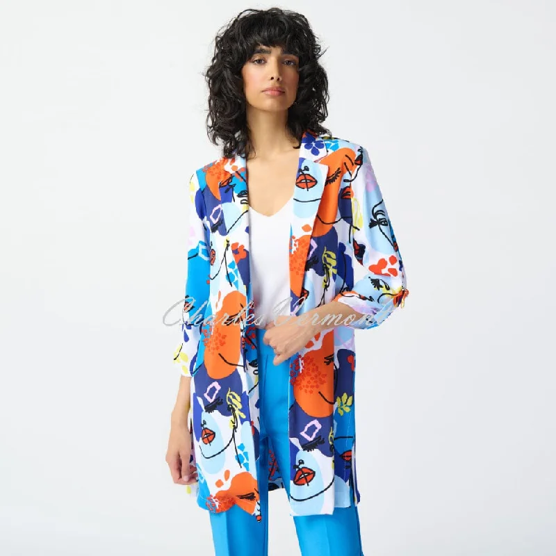 Joseph Ribkoff Face Print Longline Blazer Jacket - Style 241146 Elasticated Jacket Padded Jacket Insulated Jacket Joseph Ribkoff Face Print Longline Blazer Jacket - Style 241146 Elasticated Jacket Padded Jacket Insulated Jacket