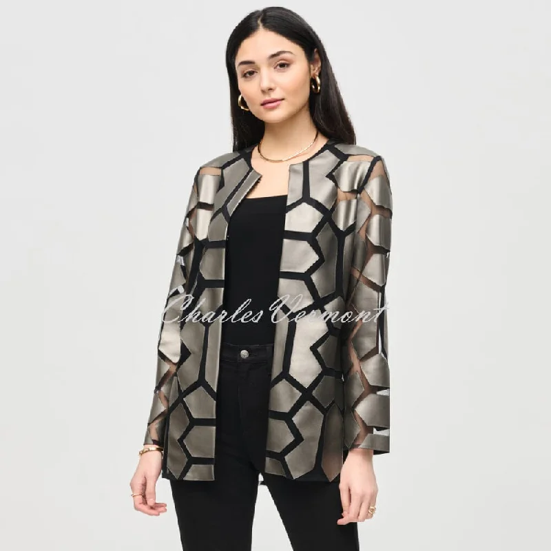 Joseph Ribkoff Geometric Patterned Jacket - Style 241905 (Gunmetal / Black) Herringbone Jacket Checkered Jacket Solid Jacket Joseph Ribkoff Geometric Patterned Jacket - Style 241905 (Gunmetal / Black) Herringbone Jacket Checkered Jacket Solid Jacket