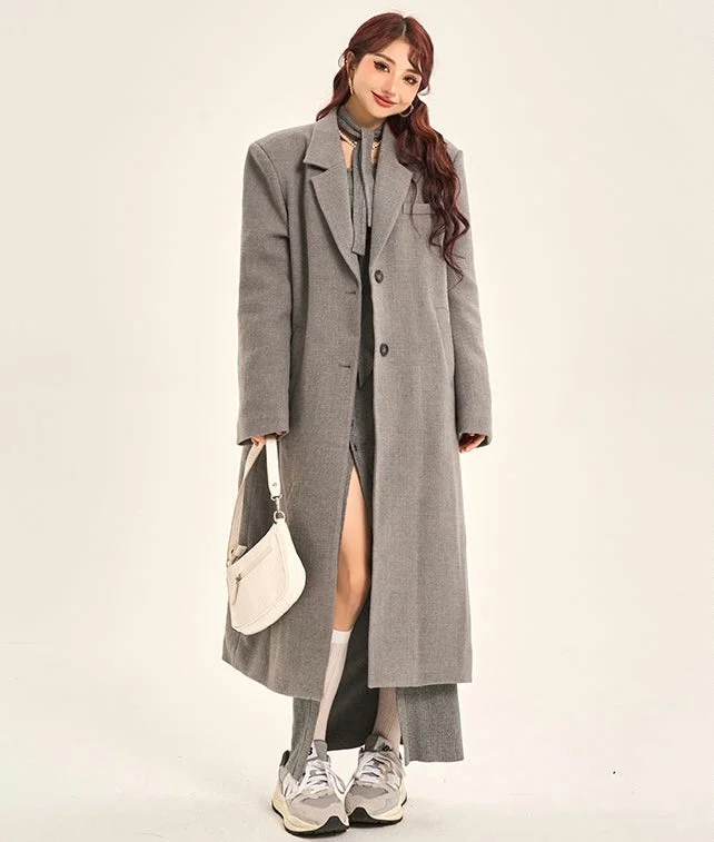 Kathryn Grey Long Sleeve Blazer Jacket Long Coat Fleece Jacket Down Jacket Parka