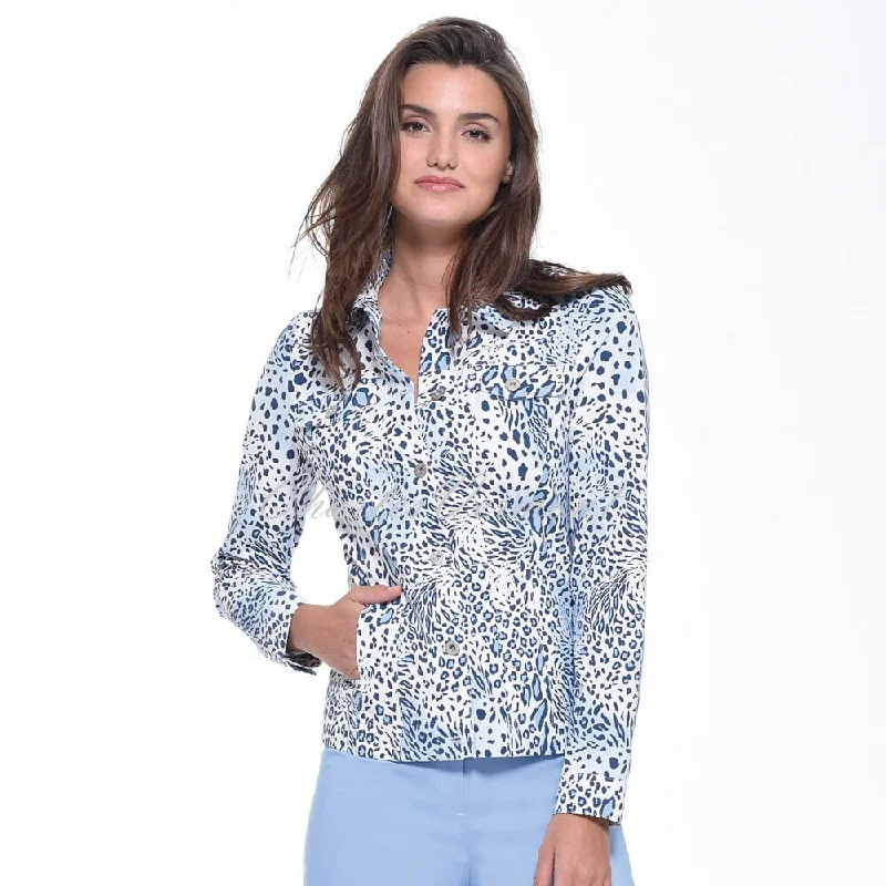 Robell Happy Jacket 57609-54101-62 (Blue Animal Print) Zippered Front Buttoned Front Snap Front Robell Happy Jacket 57609-54101-62 (Blue Animal Print) Zippered Front Buttoned Front Snap Front