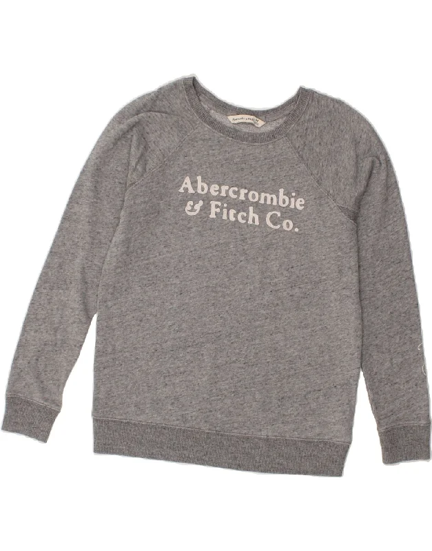 ABERCROMBIE & FITCH Womens Graphic Sweatshirt Jumper UK 14 Medium Grey Hoodie with Elastic Cuffs Stretchable Comfortable ABERCROMBIE & FITCH Womens Graphic Sweatshirt Jumper UK 14 Medium Grey Hoodie with Elastic Cuffs Stretchable Comfortable
