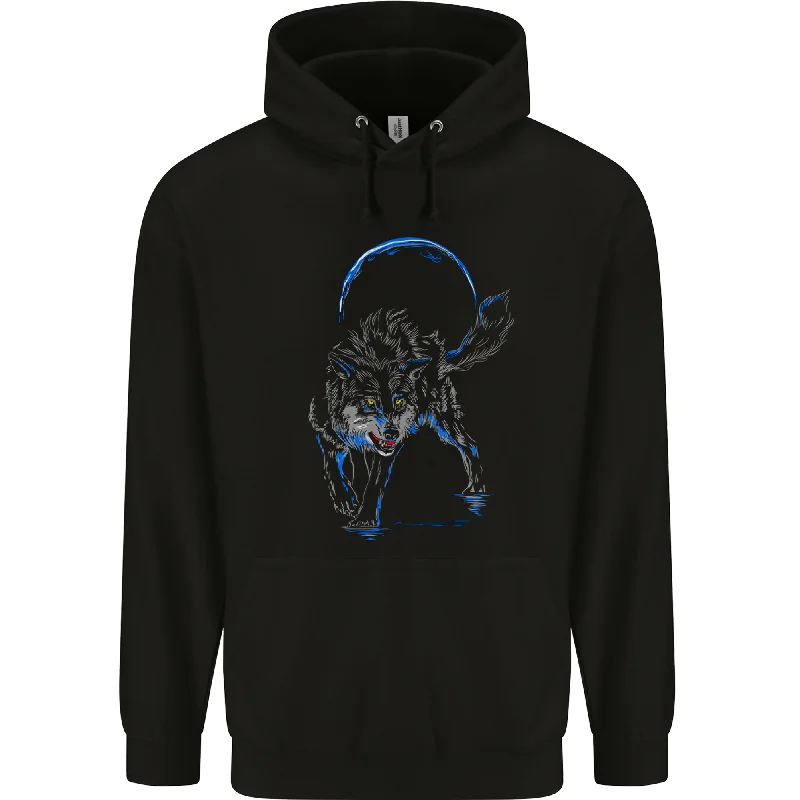 Abstract Wolf With the Moon Werewolf Lycan Mens 80% Cotton Hoodie